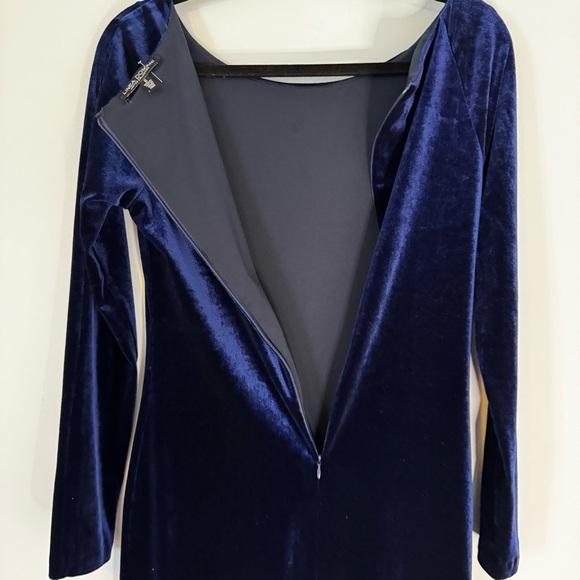 Linea Domani Navy Blue Velvet Long Sleeve Dress- Holiday Party Dress Size 8 - Picture 3 of 6